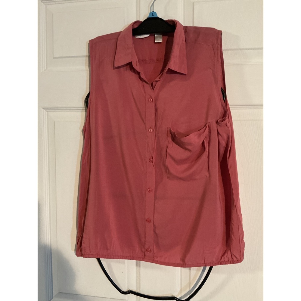 Ann Taylor LOFT Petites Dusty Rose Pink Sleeveless Rayon Button Down Blouse LP